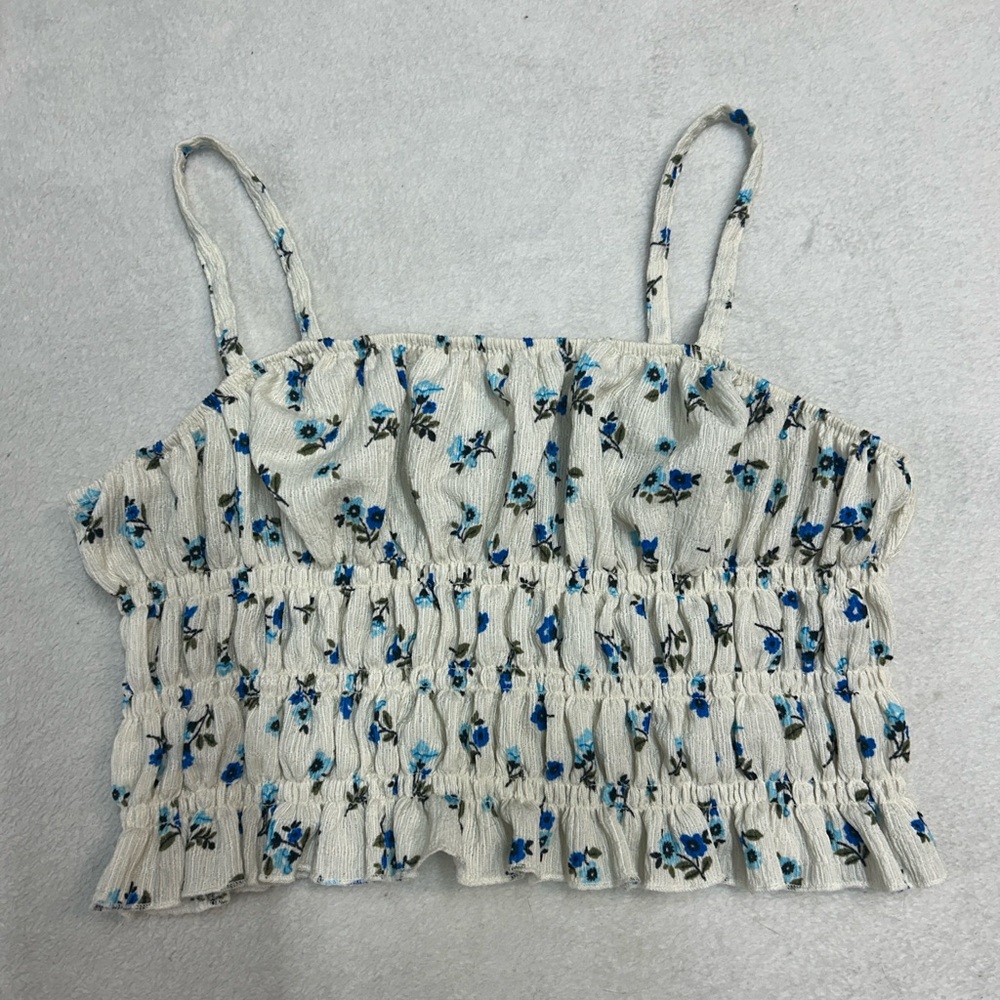 Cream Smocked Ruffled Crop Camisole